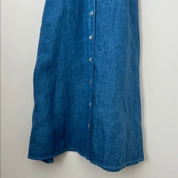 120% Lino 100% Linen Blue Button Front Tie Waist Midi Shirt Dress Size: 42 - Picture 4 of 12